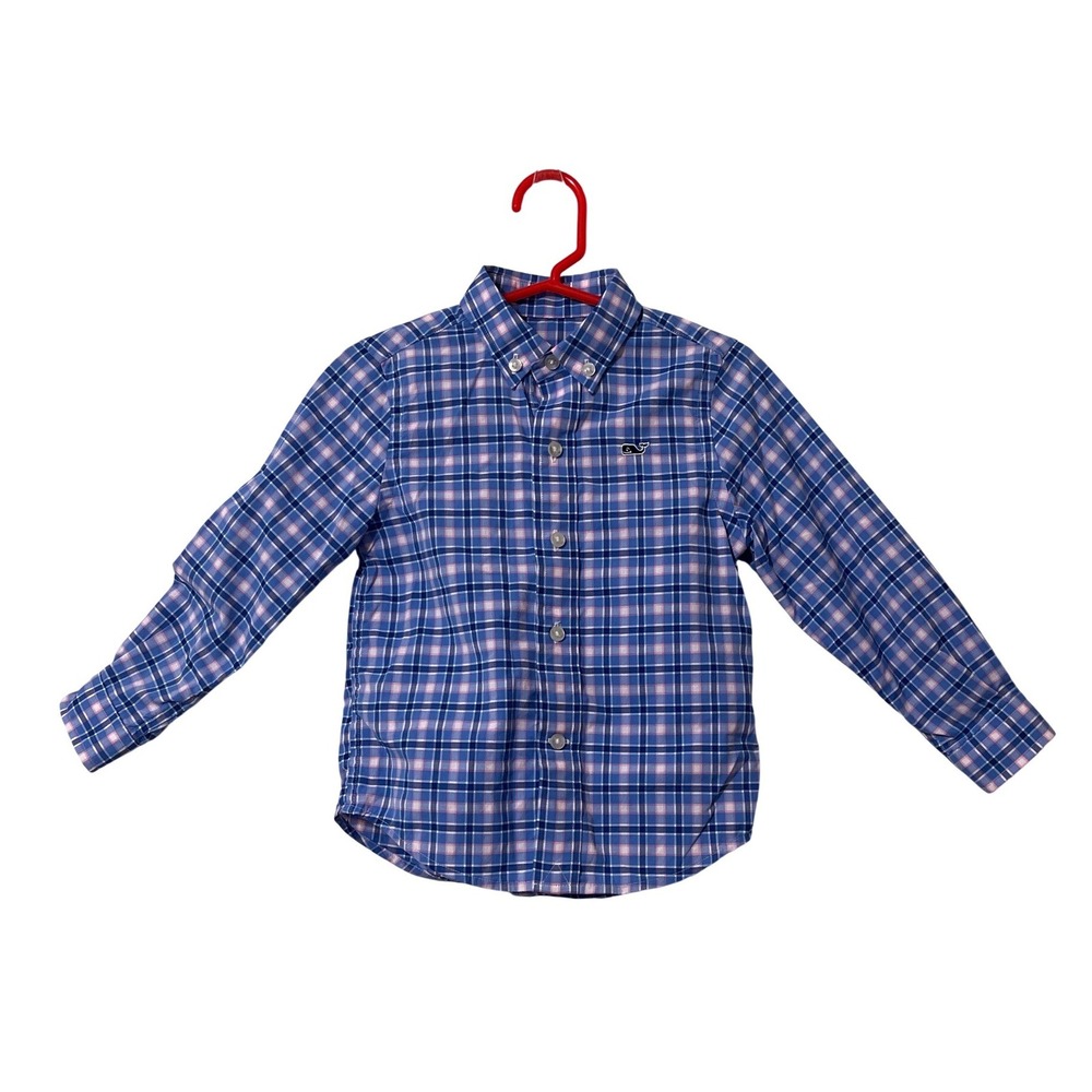 Vineyard Vines Performance Whale Shirt 2T Blue  Plaid Button Down Preppy‎ Casual